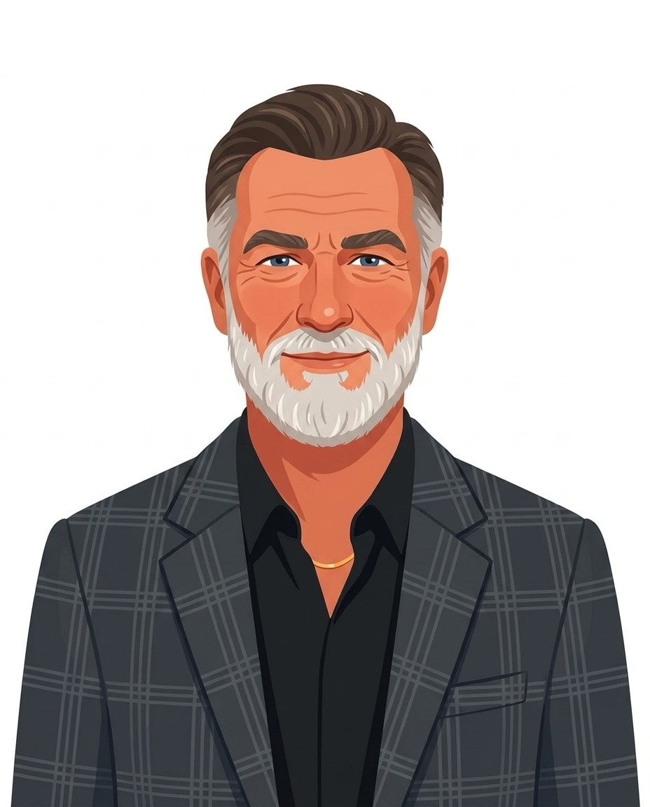 Illustrated portrait of Arnold Schwarzenegger