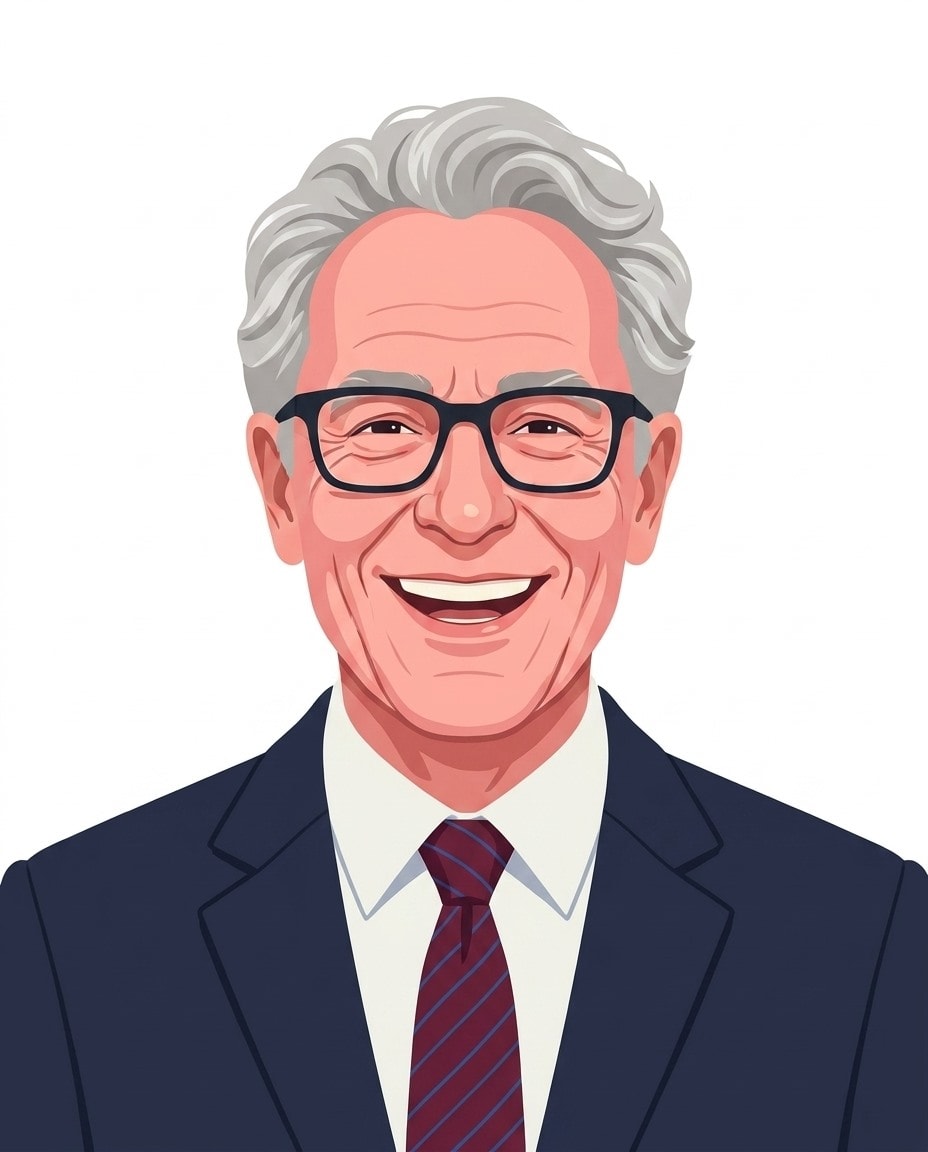 Illustrated portrait of Bill Gates